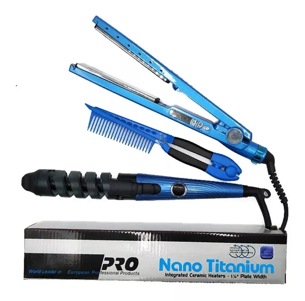 combo nano plancha peine rizador